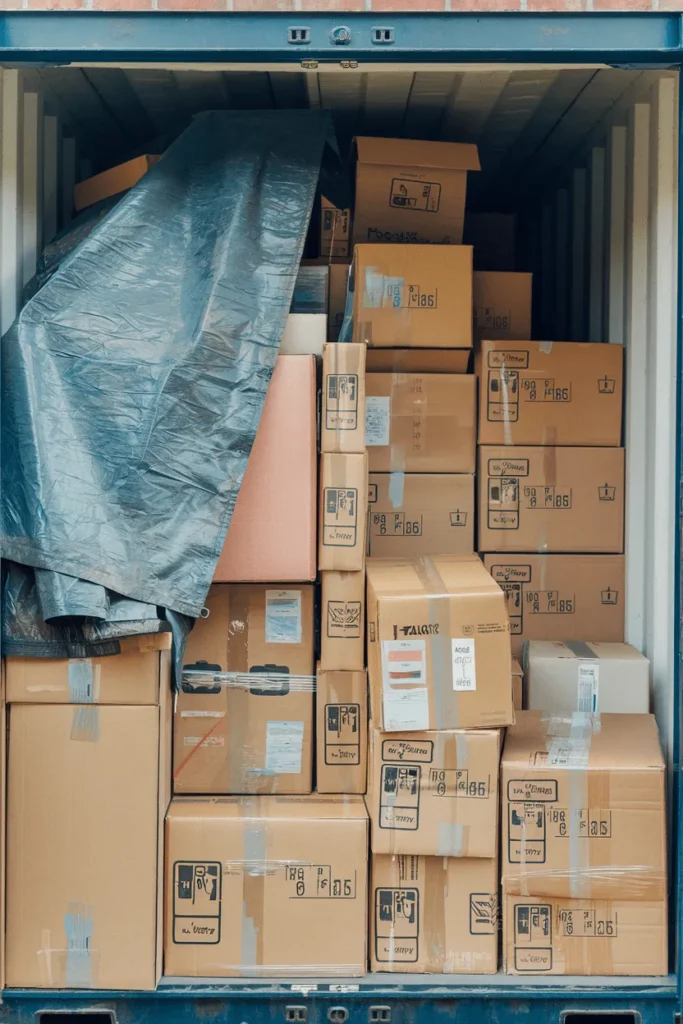 A photo of a storage container filled with cardboard boxes in Tonbridge Kent