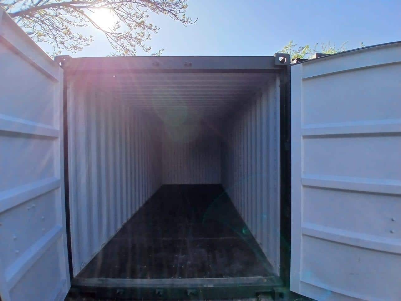 Inside a clean, dry, empty 20ft storage container at Paddock Wood Self Storage