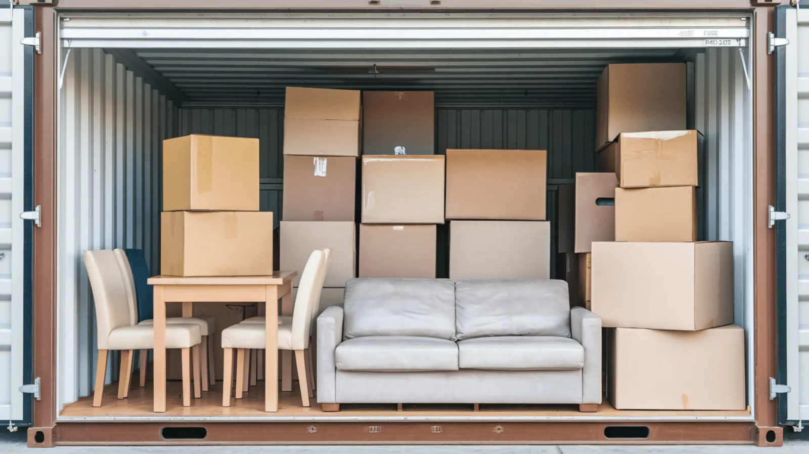 A photo of household furniture in a self storage